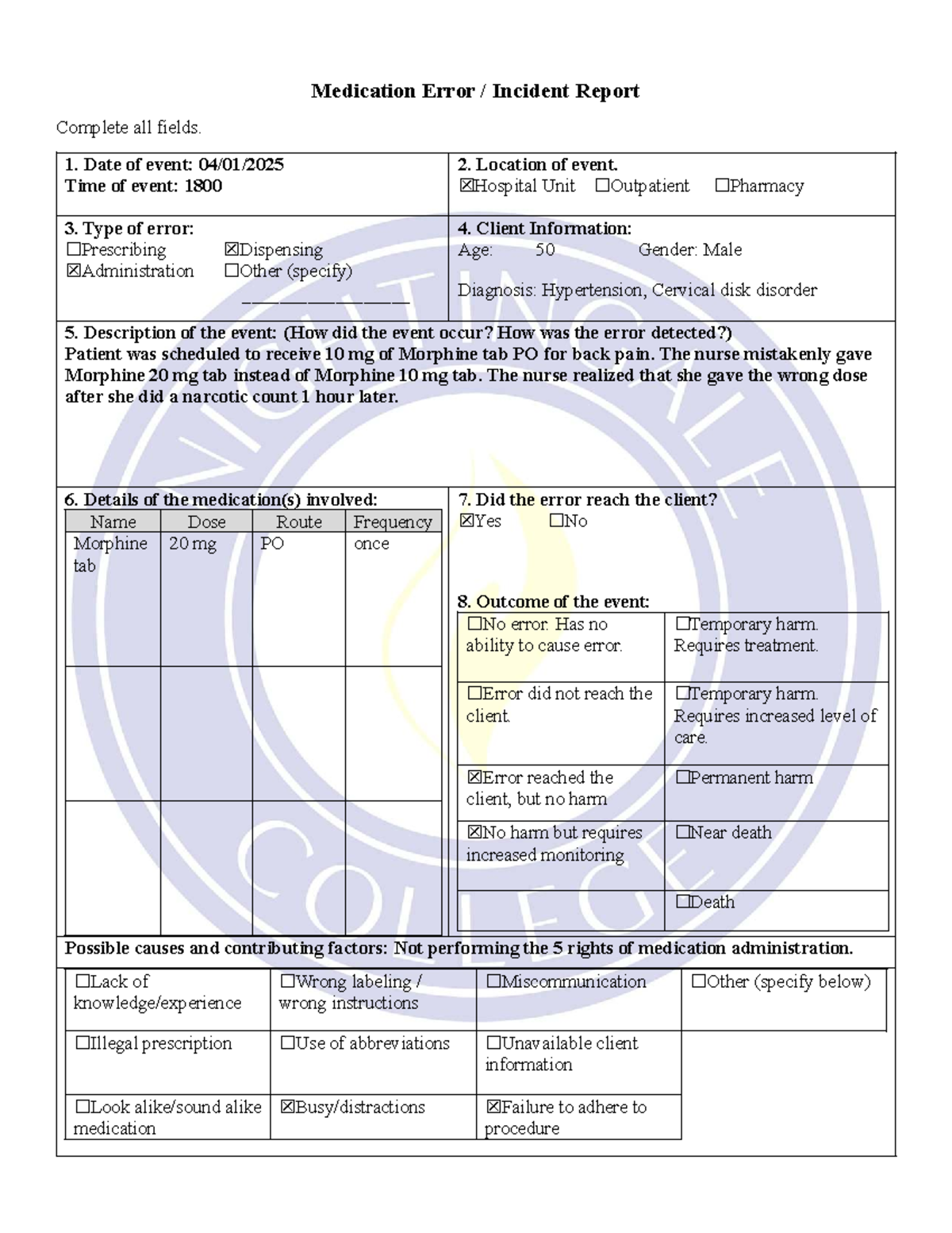 Medication Error Incident Report - Analysis and Review - Studocu