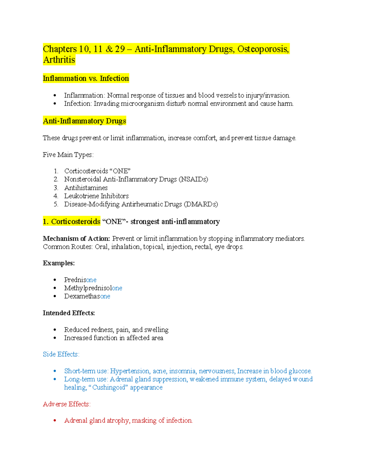 Pharm study guide exam 2: Drugs for inflammation, osteoporosis, and ...
