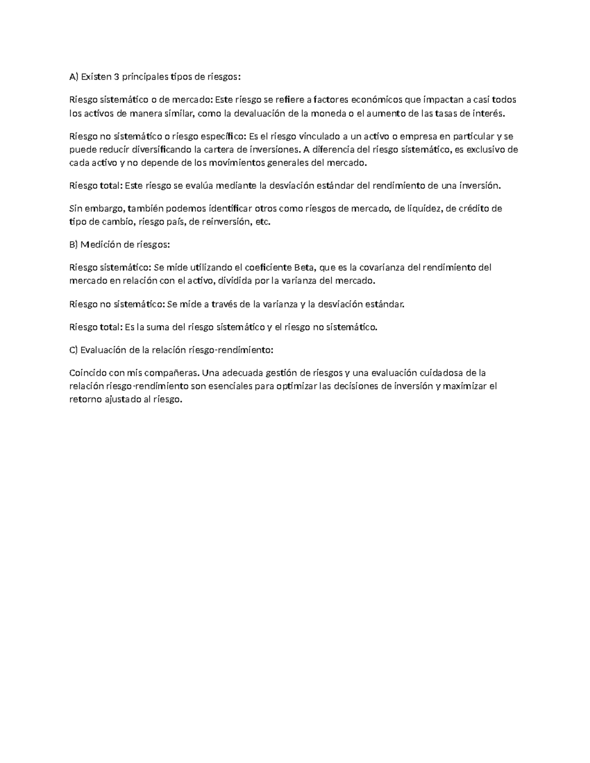 Foro 3: Tipos y Medición de Riesgos en Inversiones - Studocu