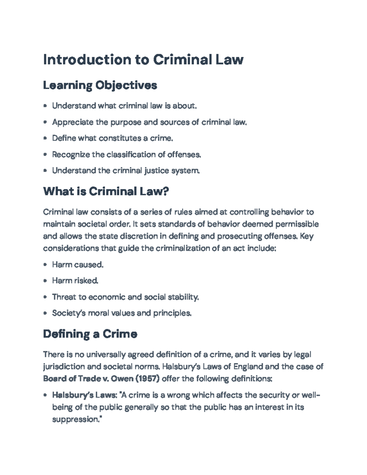 Criminal Law Overview and Key Principles (Course Code: CRIM101 ...
