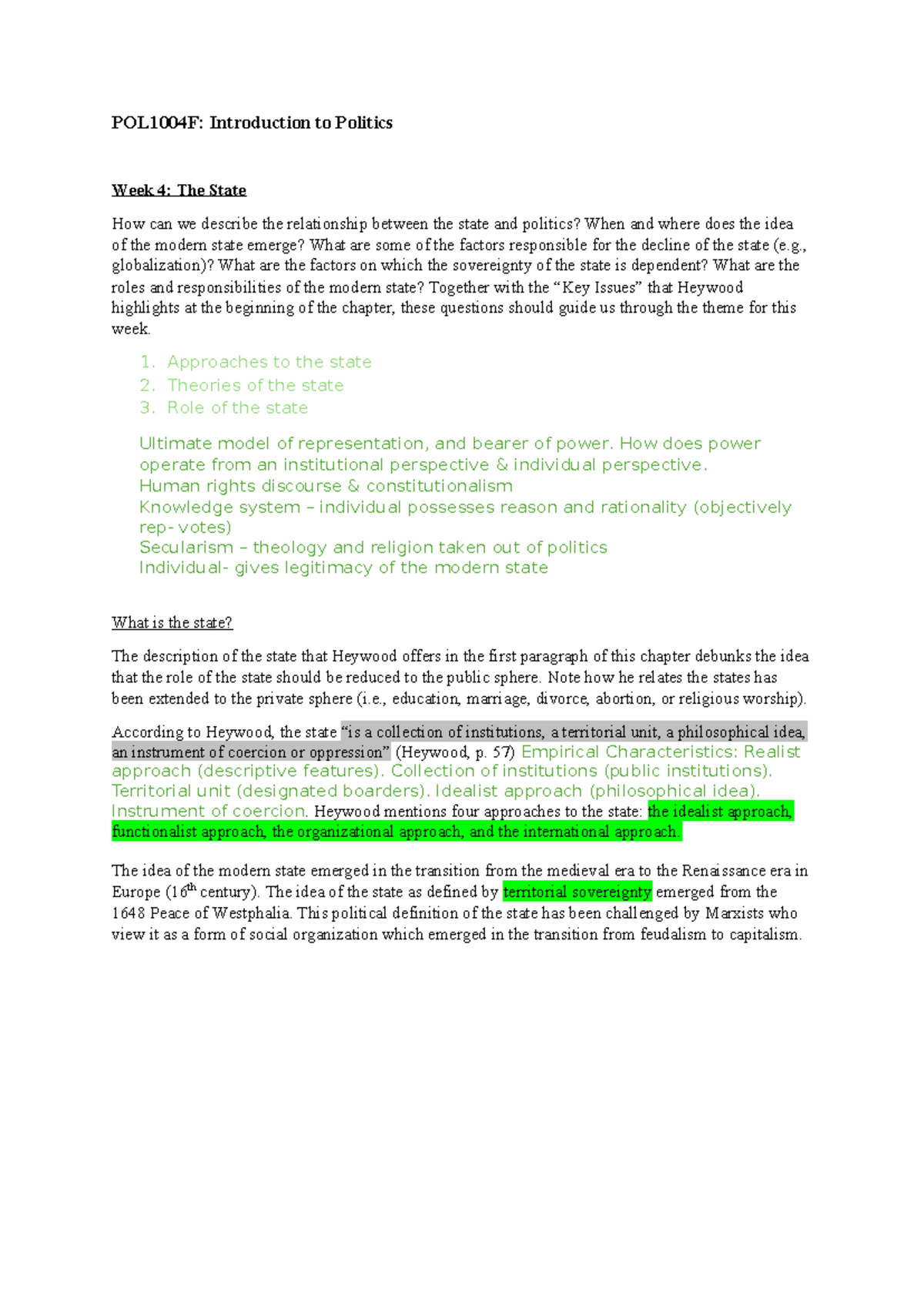 POL1004F: Week 4 Lecture Notes on The State and Politics - Studocu