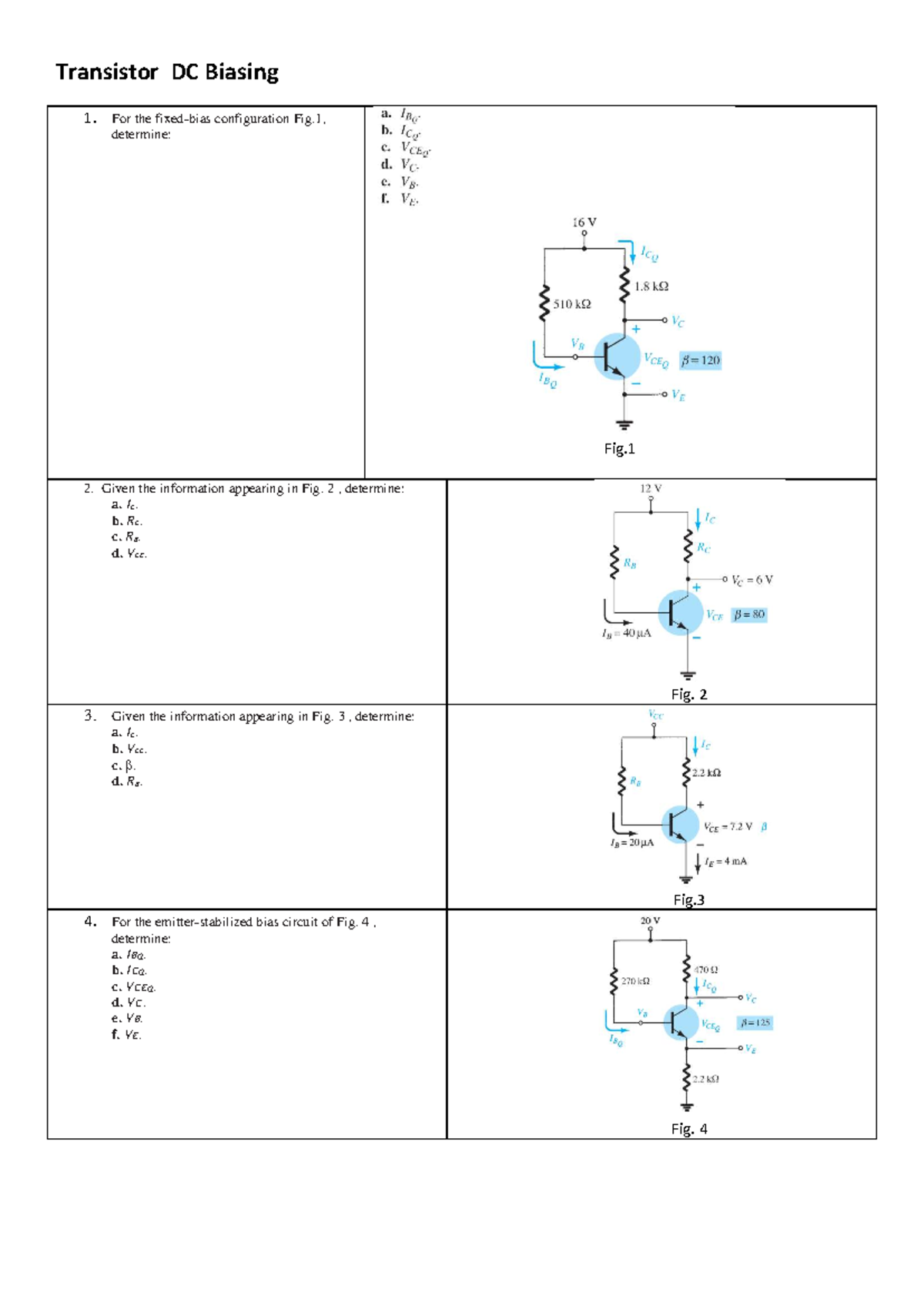 Transistor DC Biasing Exercises - Course 45 - Studocu