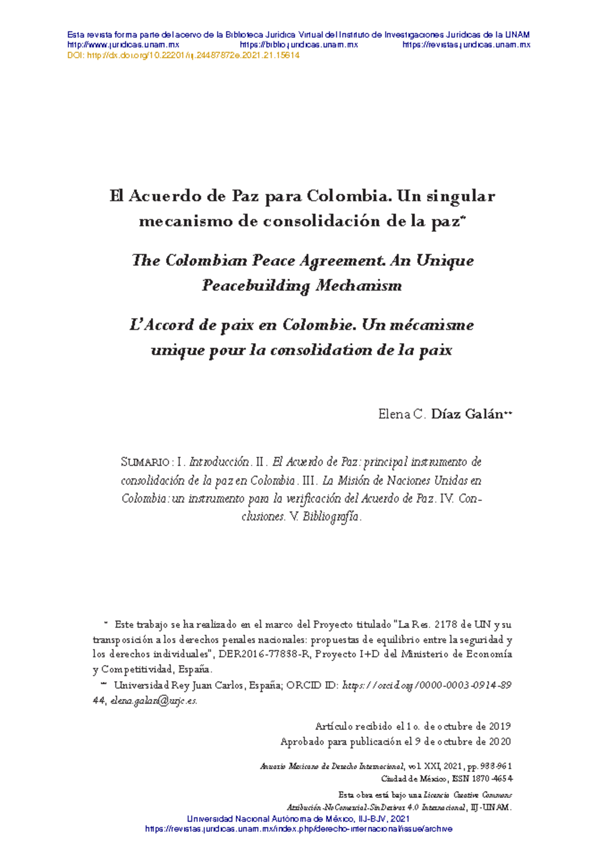 Acuerdos de Paz en Colombia 2 - Artículo recibido el 1o. de octubre de ...