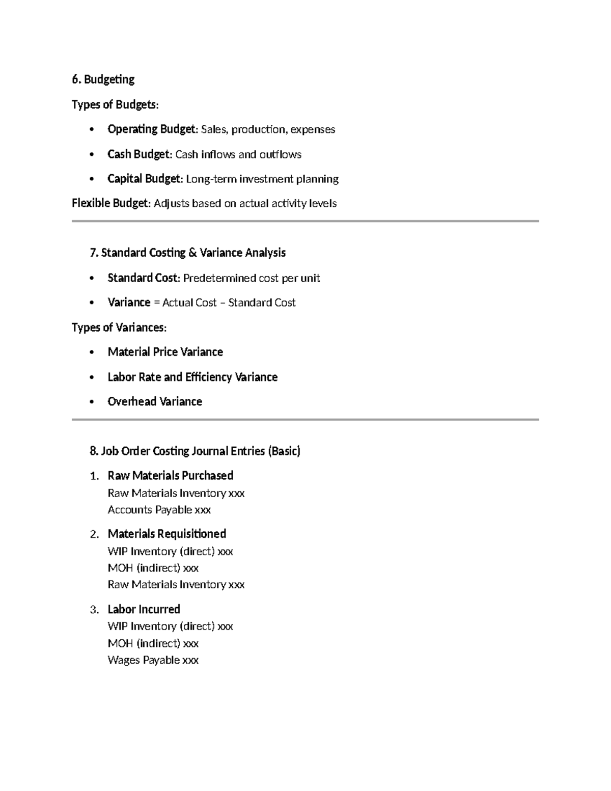 Cost Accounting (ACCT 101) - Budgeting & Variance Analysis Notes - Studocu