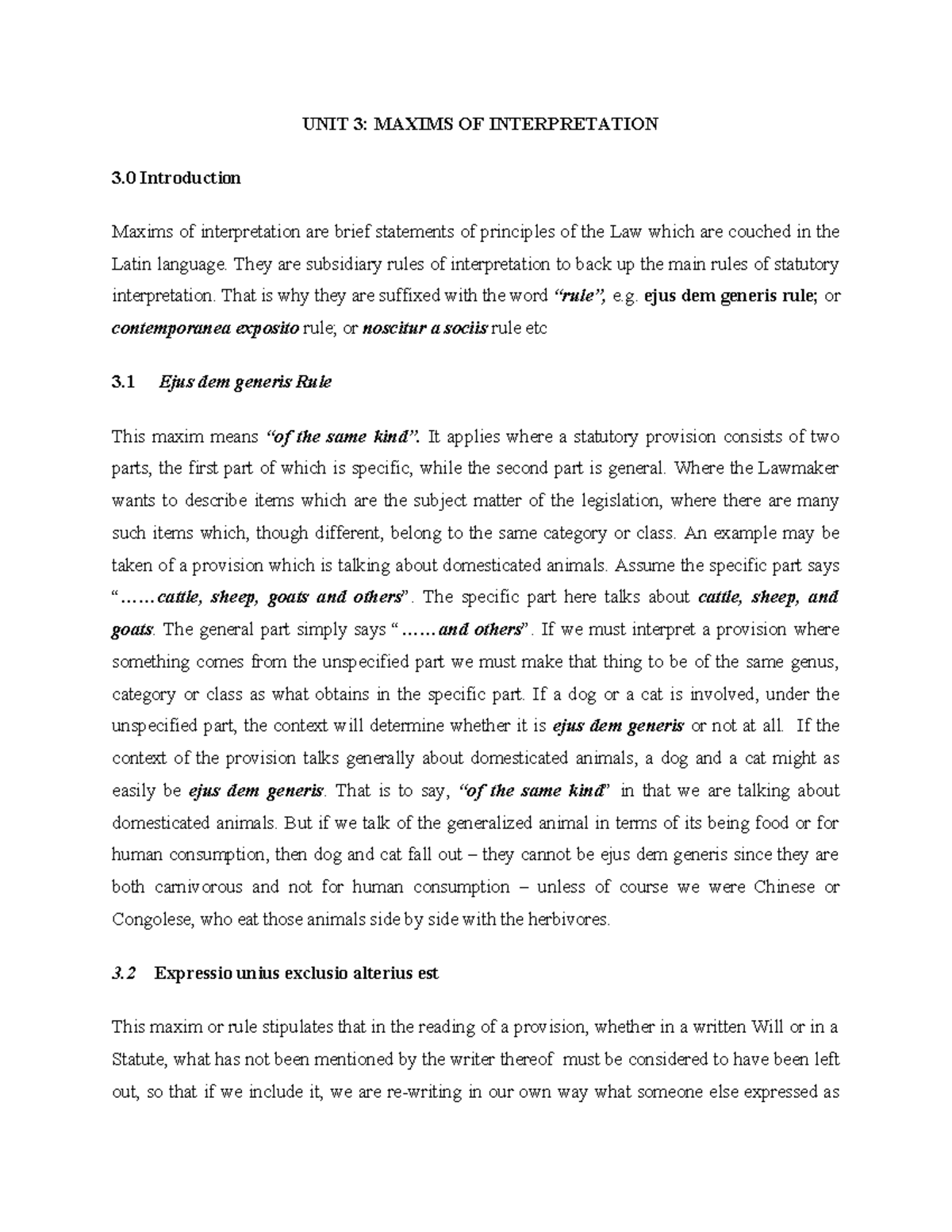 UNIT 3: MAXIMS OF INTERPRETATION - Detailed Analysis and Examples - Studocu