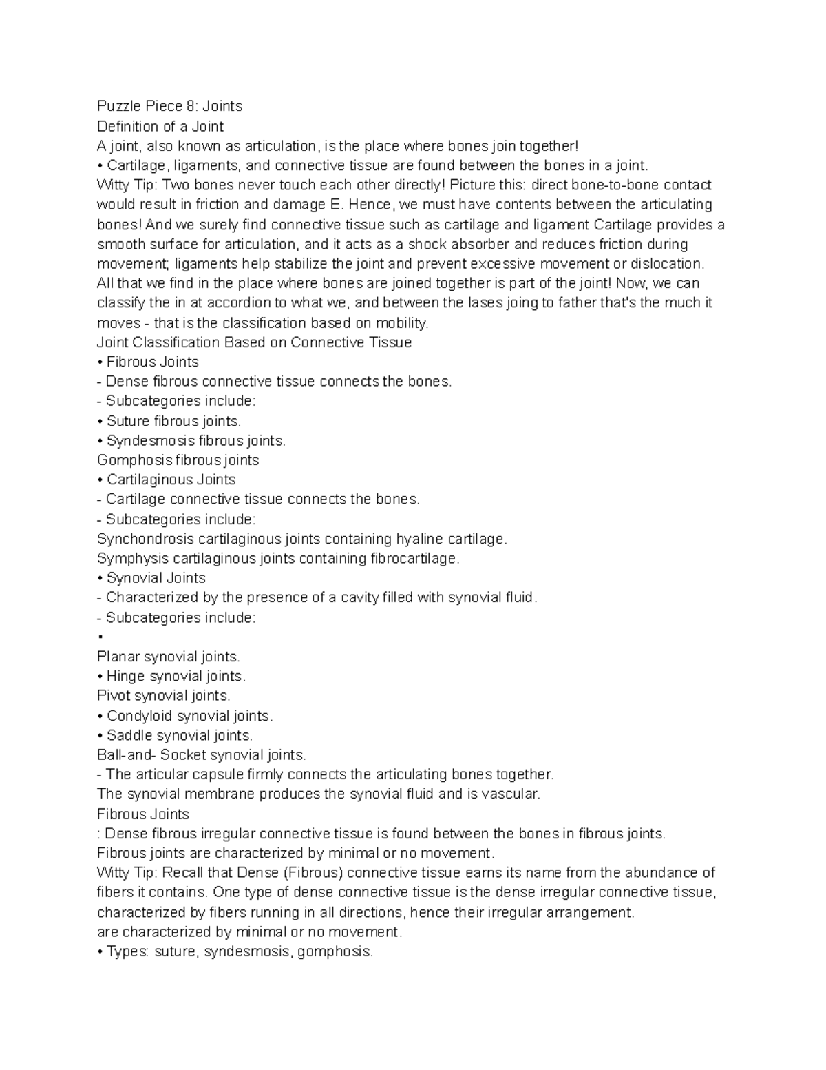 Joints - Notes (BIO 101: Anatomy & Physiology) - Studocu