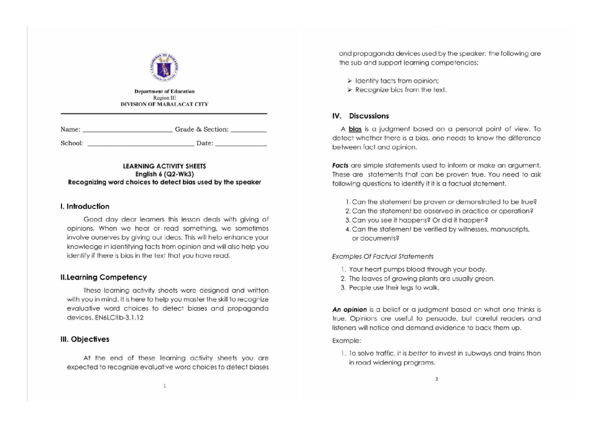 English 6 Quarter 2 Week 3 - NG and propaganda devices used the speaker ...