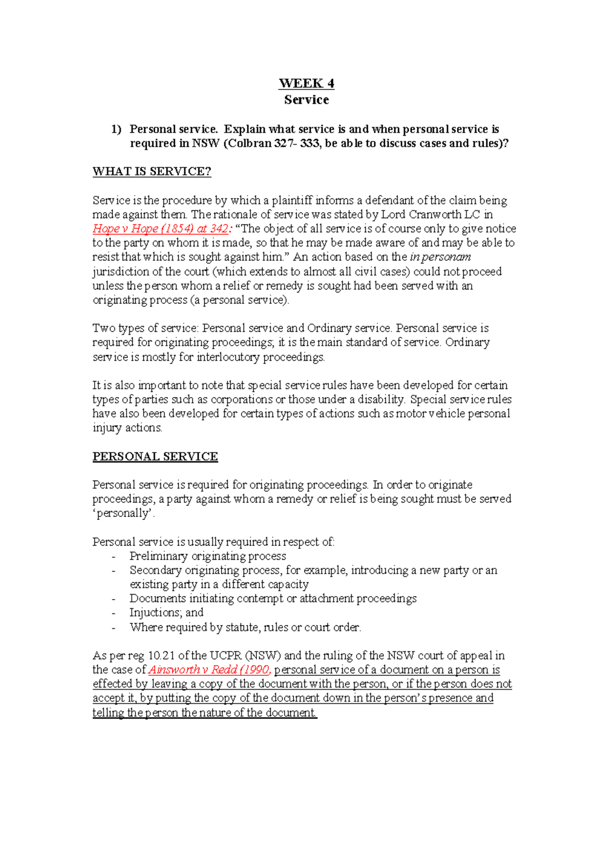 Personal Service in Criminal and Civil Procedure: Week 4 Overview - Studocu