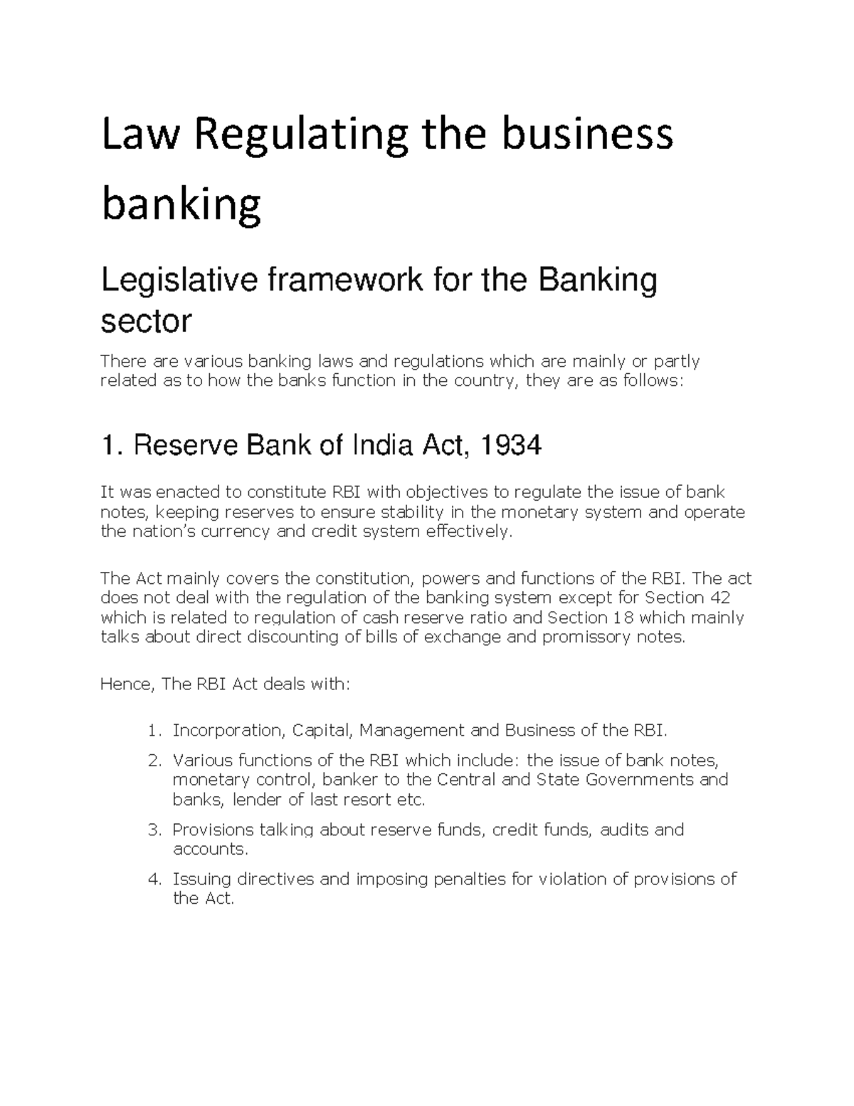 Banking Law Overview: Key Regulations and Legislative Framework - Studocu