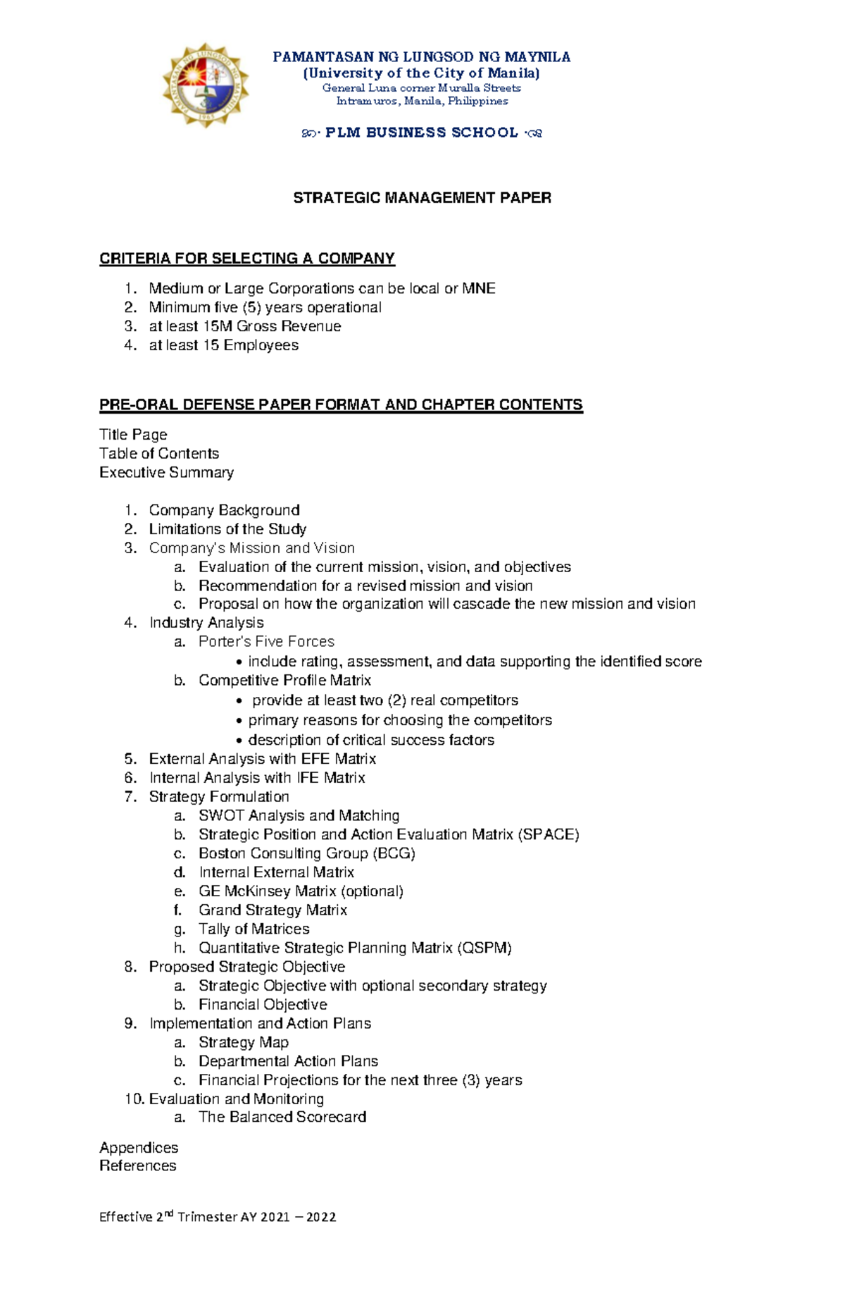 MBA 649 Strategic Management Paper Guidelines and Format - Studocu