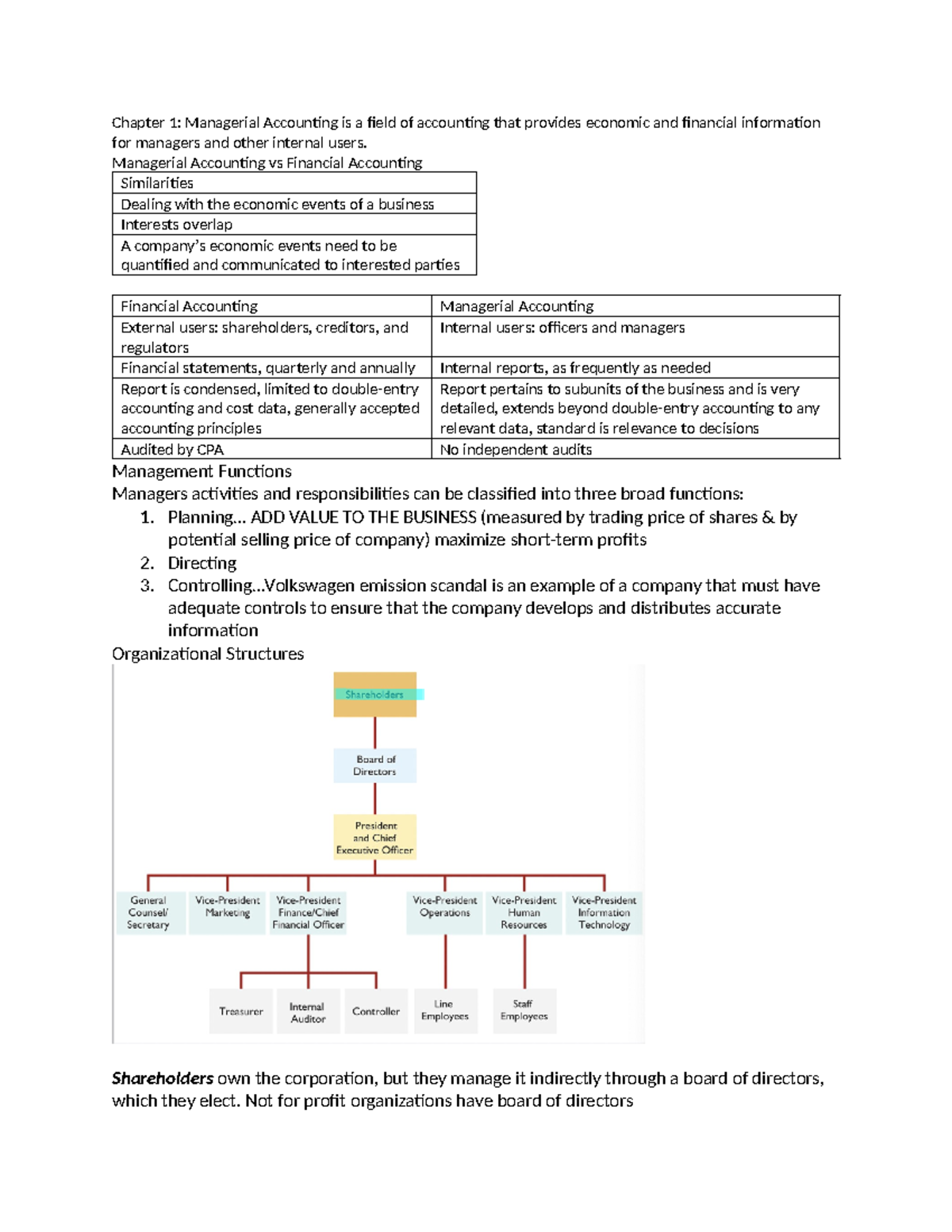 Midterm 1 notes - Chapter 1: Managerial Accounting is a field of ...