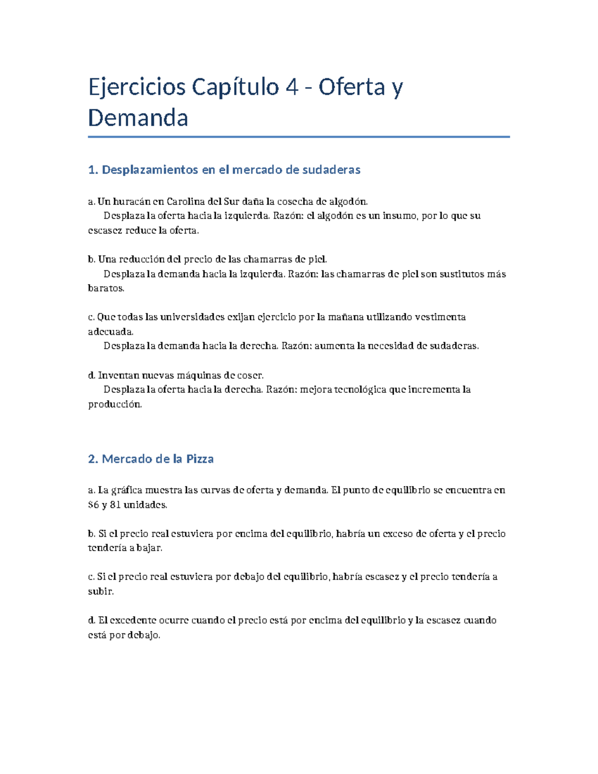 Ejercicios Capítulo 4: Desplazamientos en Oferta y Demanda - Studocu