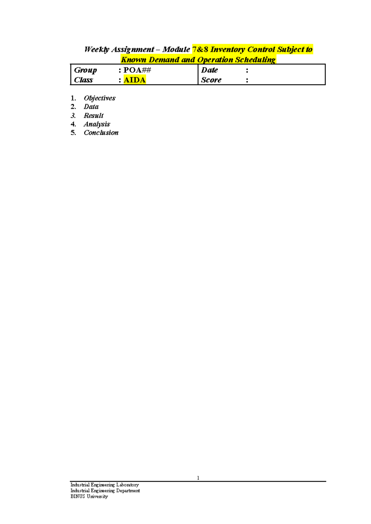 Template Weekly Assignment 7&8 - Production Operation Analysis - Weekly ...
