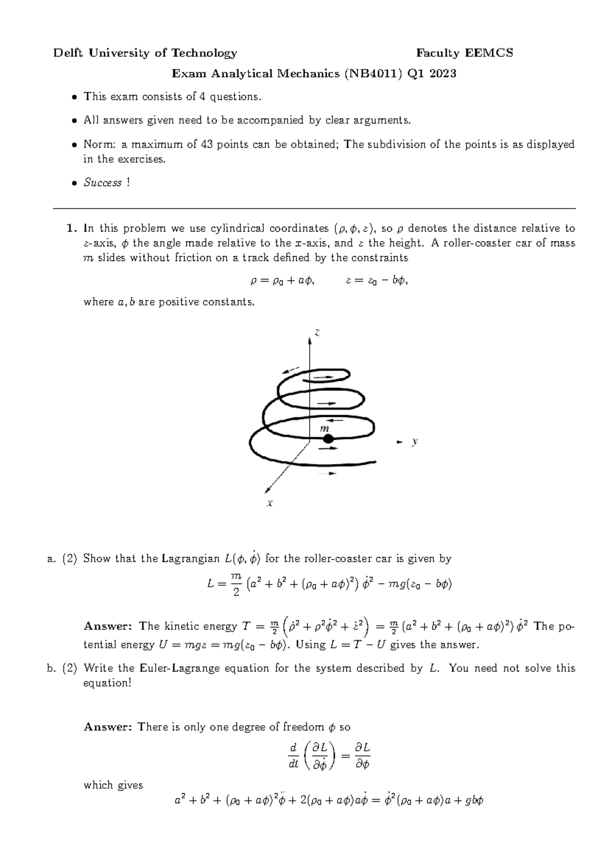 Final Exam NB4011 2023: Analytical Mechanics Q&A Overview - Studeersnel