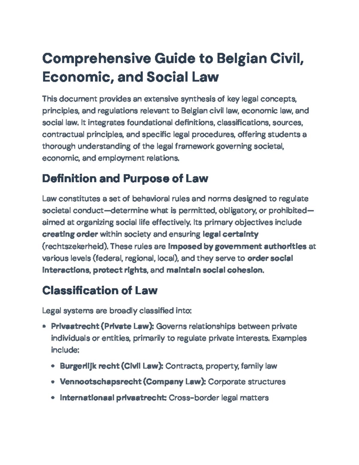 Comprehensive Overview of Belgian Civil, Economic, and Social Law - Studocu