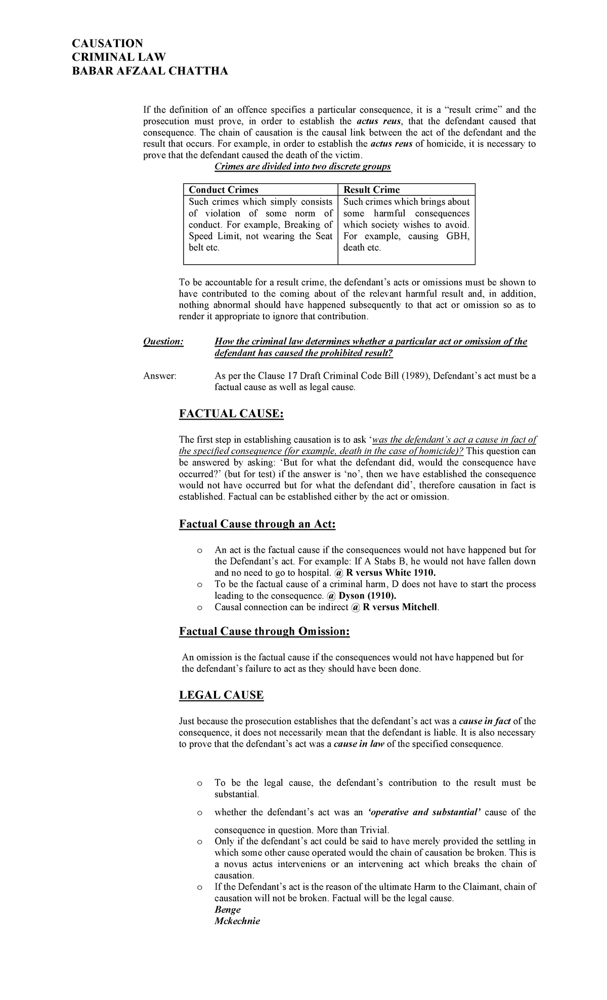 Causation in Criminal Law: Key Concepts and Principles (CL 101) - Studocu