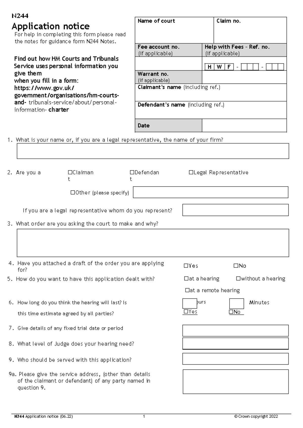 N244 Application Notice Guidance and Completion Tips for Court Forms ...