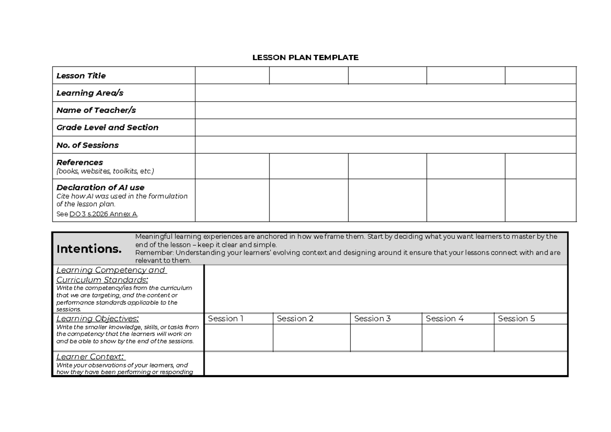 ILAW 101: Lesson Planning Template for Effective Learning Design - Studocu