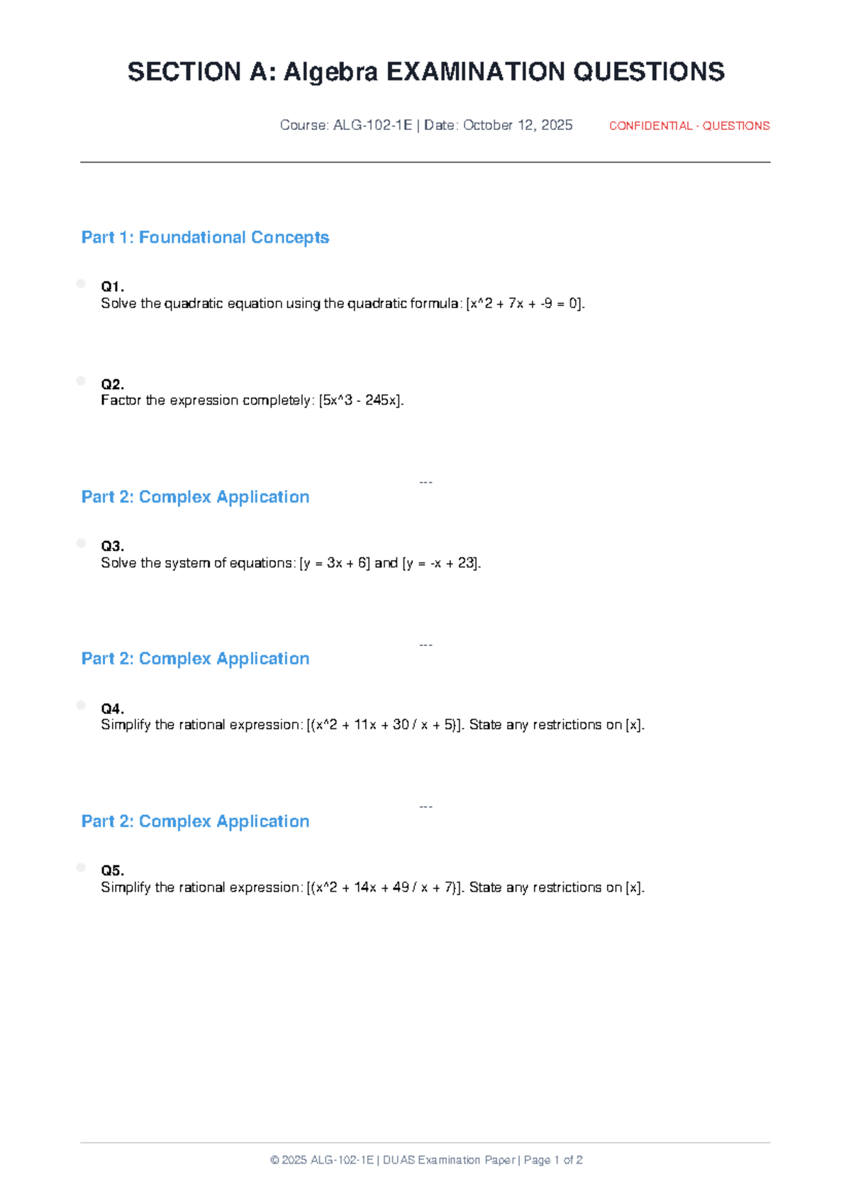 ALG-102-1E Algebra Final Exam Questions and Solutions 2025 - Studocu
