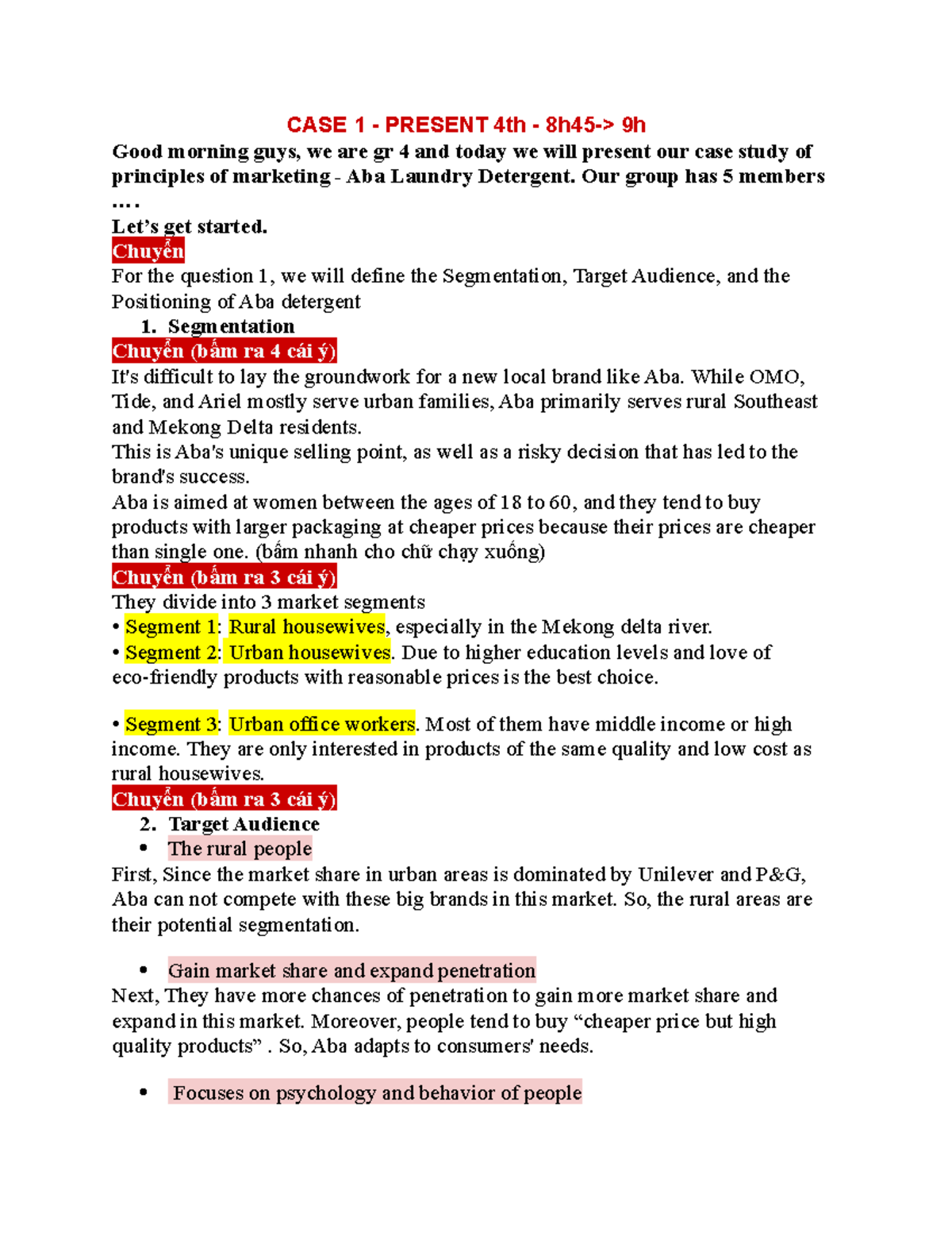 Marketing case 1 - This case study is the example for the final exam ...