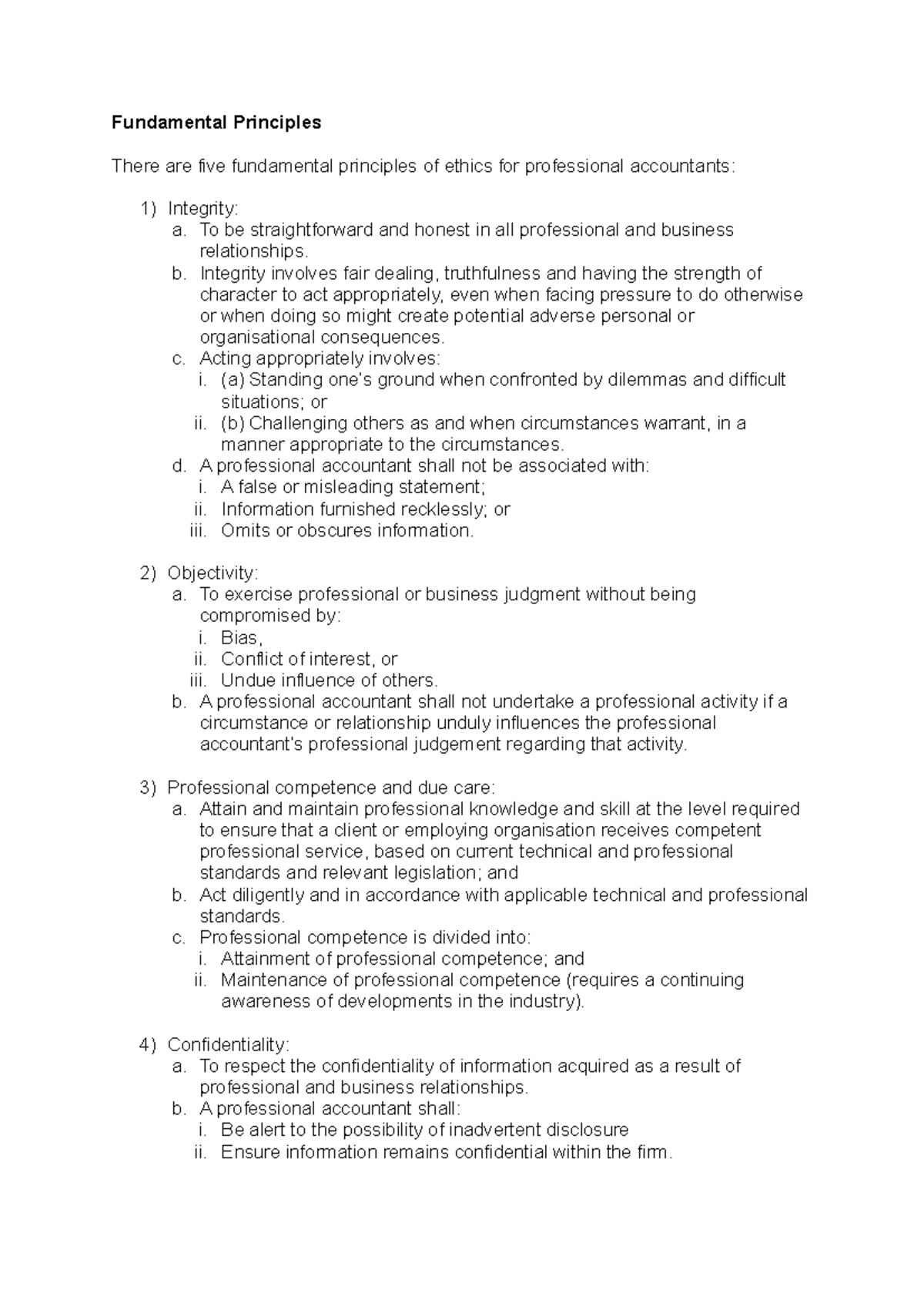 Fundamental Principles of Ethics for Professional Accountants - Studocu