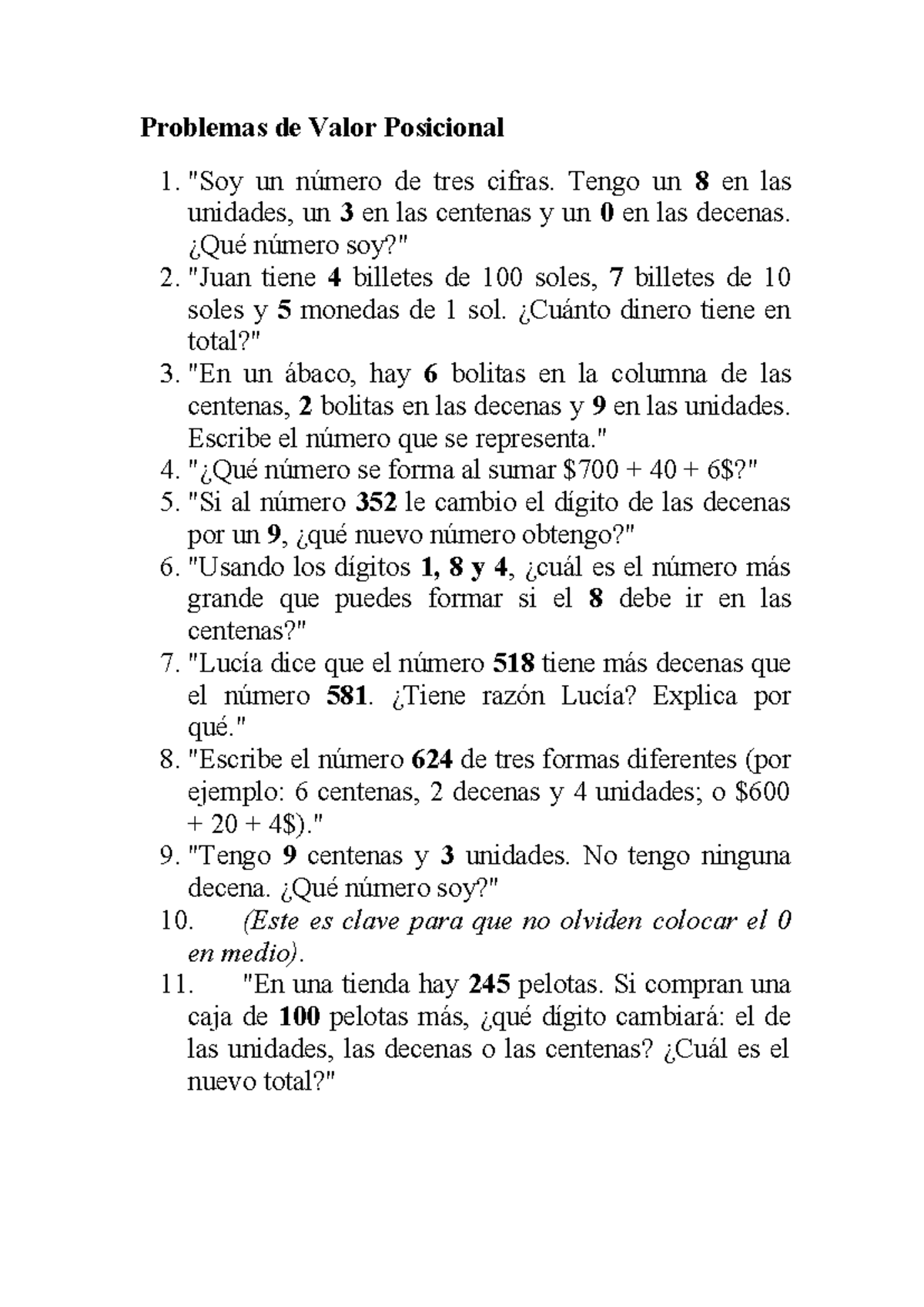 Problemas de Valor Posicional: Ejercicios y Soluciones - Document Preview