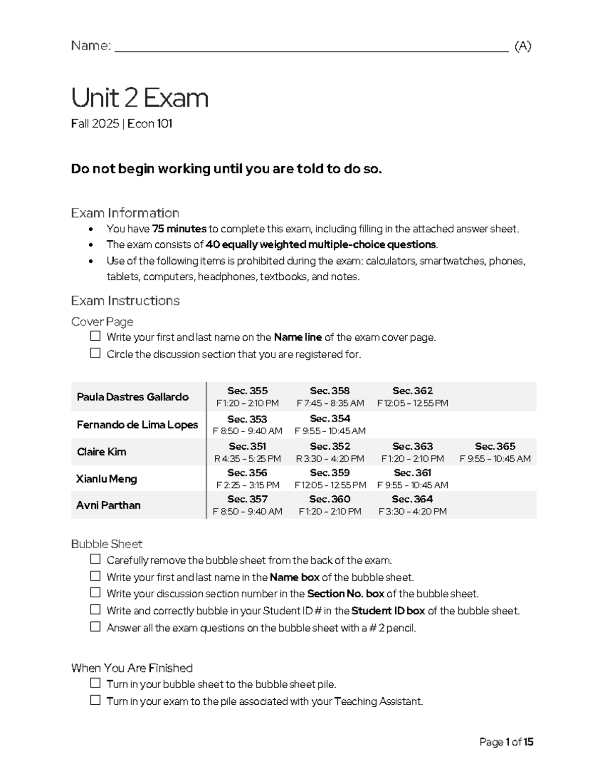 Econ 101 Unit 2 Exam - Fall 2025 - Studocu