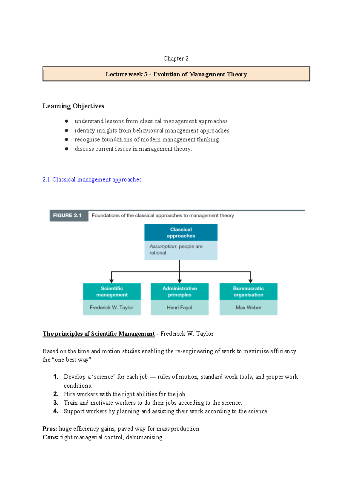 Lecture Week 3 - Evolution of Management Theory - Chapter 2 Lecture ...