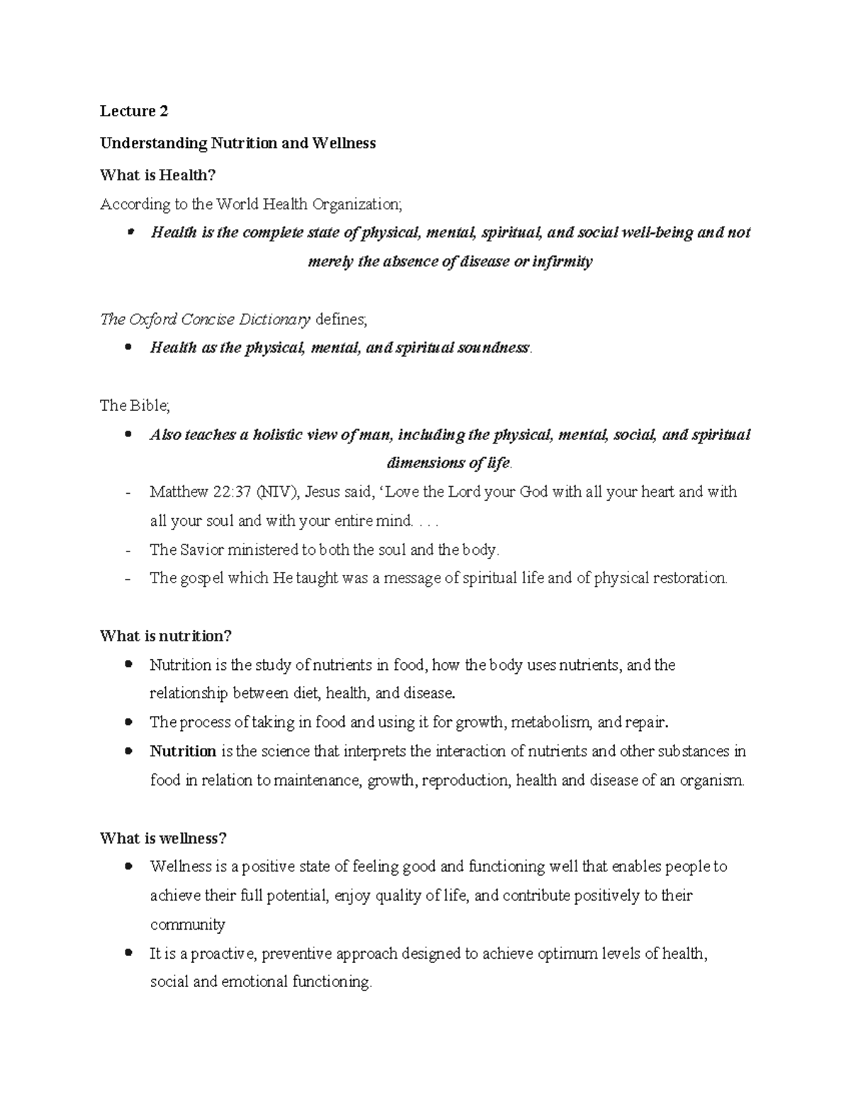 2. Understanding NUTR Wellness - Lecture 2 Understanding Nutrition and ...