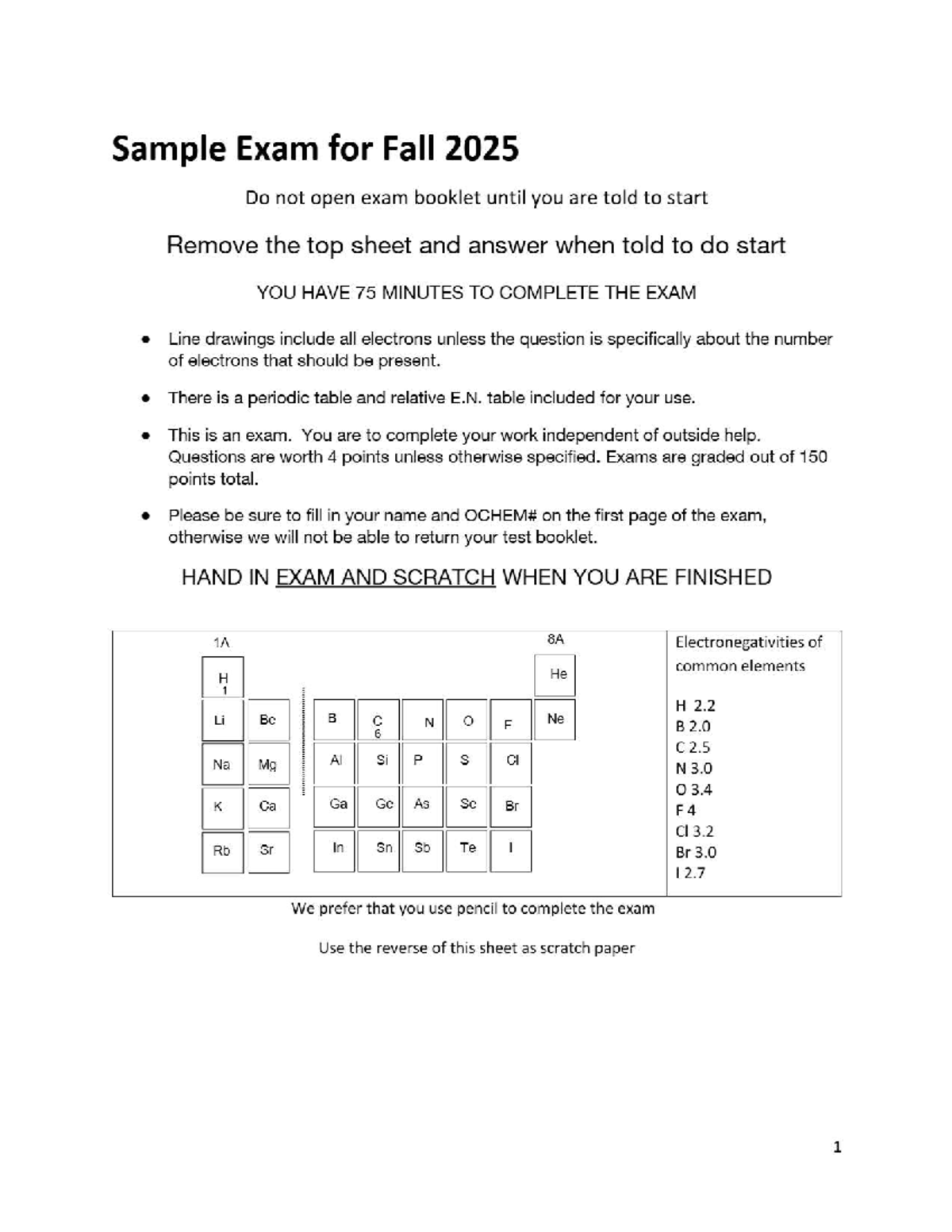 Organic Chemistry Exam 1 Sample - Fall 2025 - Studocu