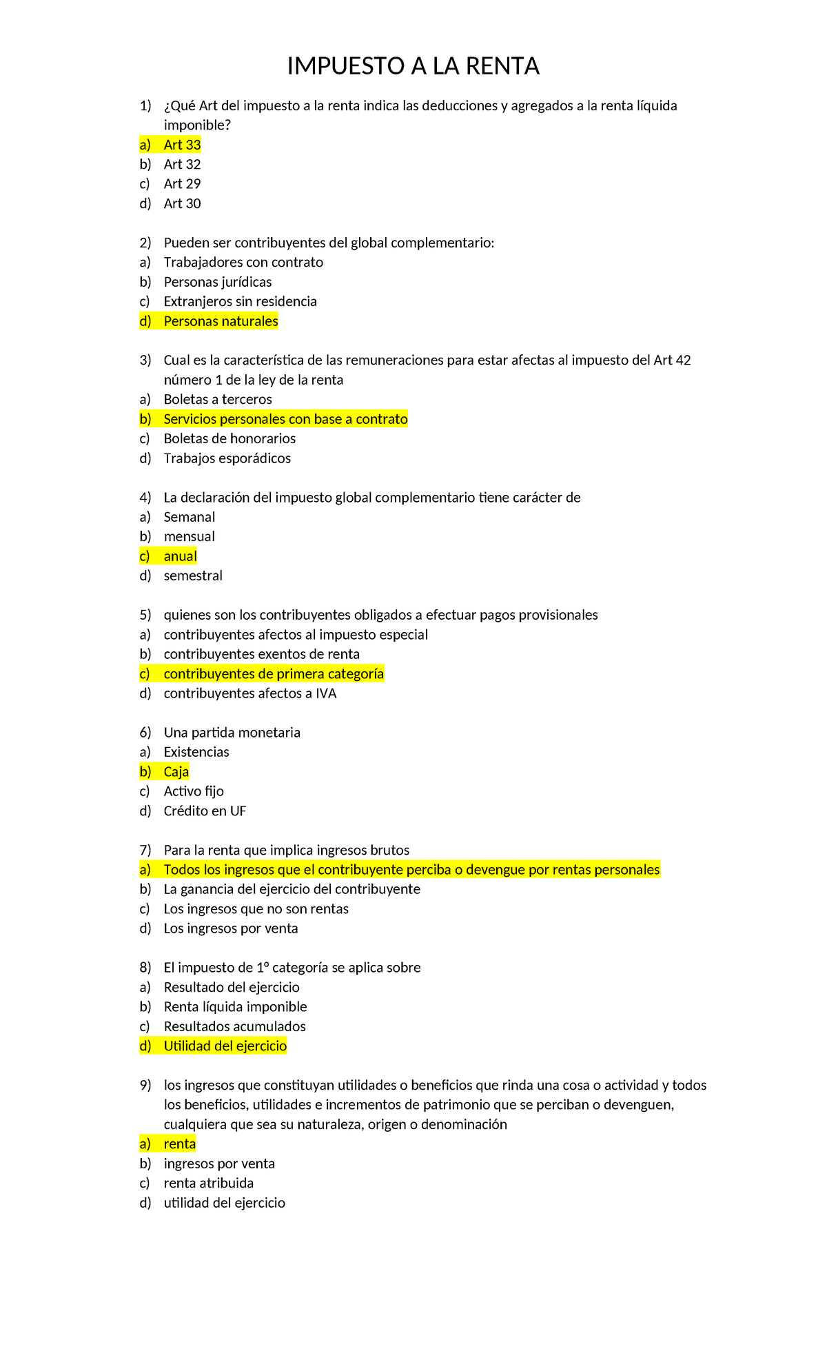 Examen Final de Impuesto a la Renta - Curso 2023