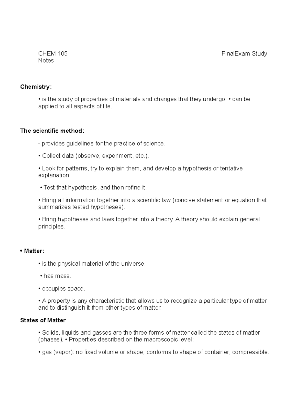CHEM 105 Final Exam Review: Comprehensive Study Notes - Studocu