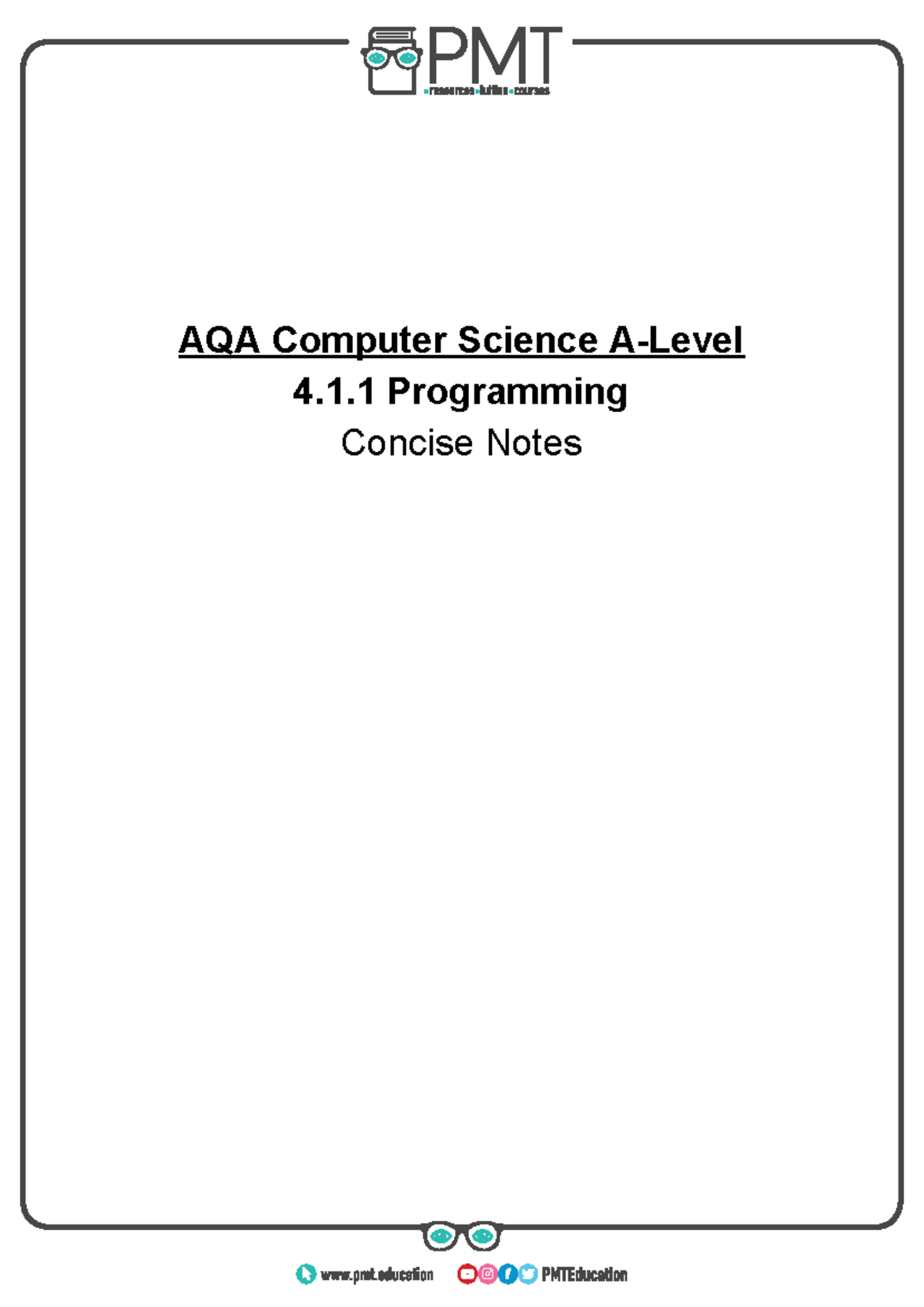 AQA Computer Science A-Level: Concise Programming Notes (4.1) - Studocu
