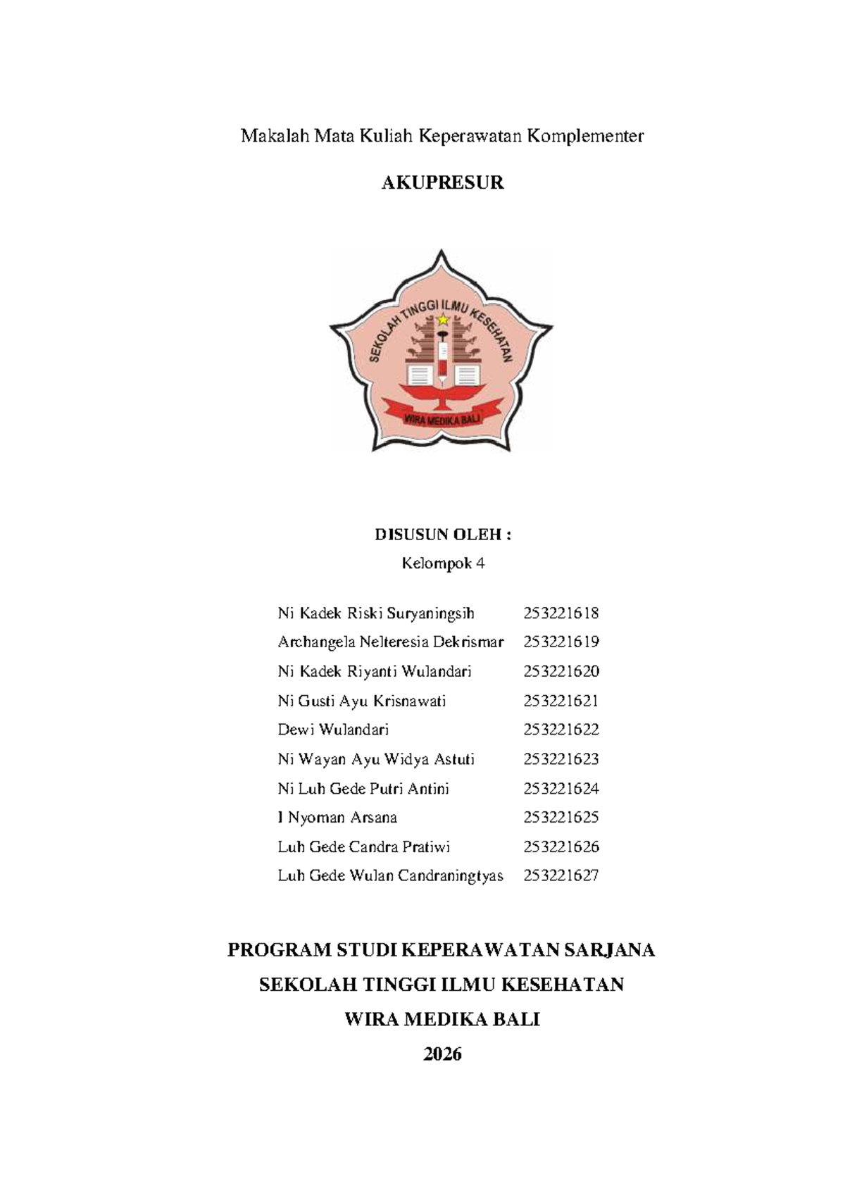 Makalah Keperawatan Komplementer: Akupresur oleh Kelompok 4 - Document Preview