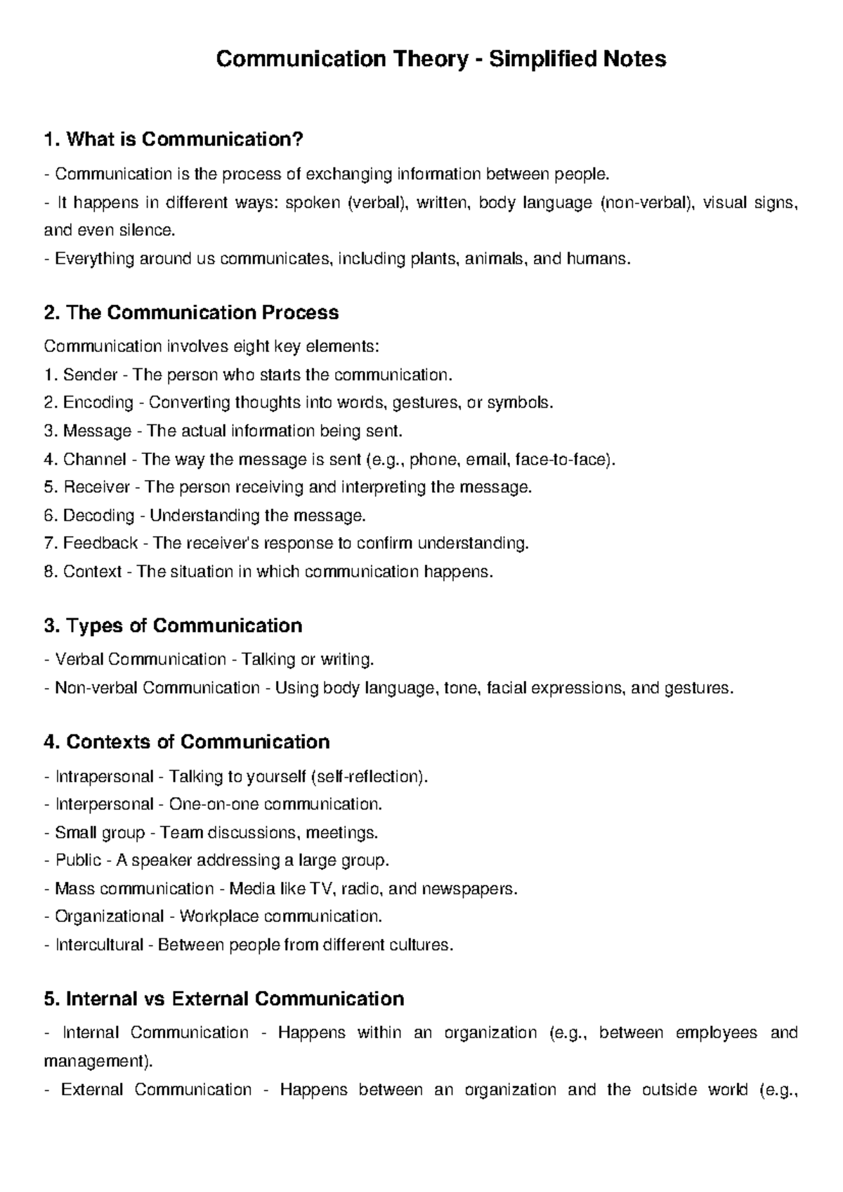 CMN 101 - Communication Theory Summary & Key Concepts Notes - Studocu