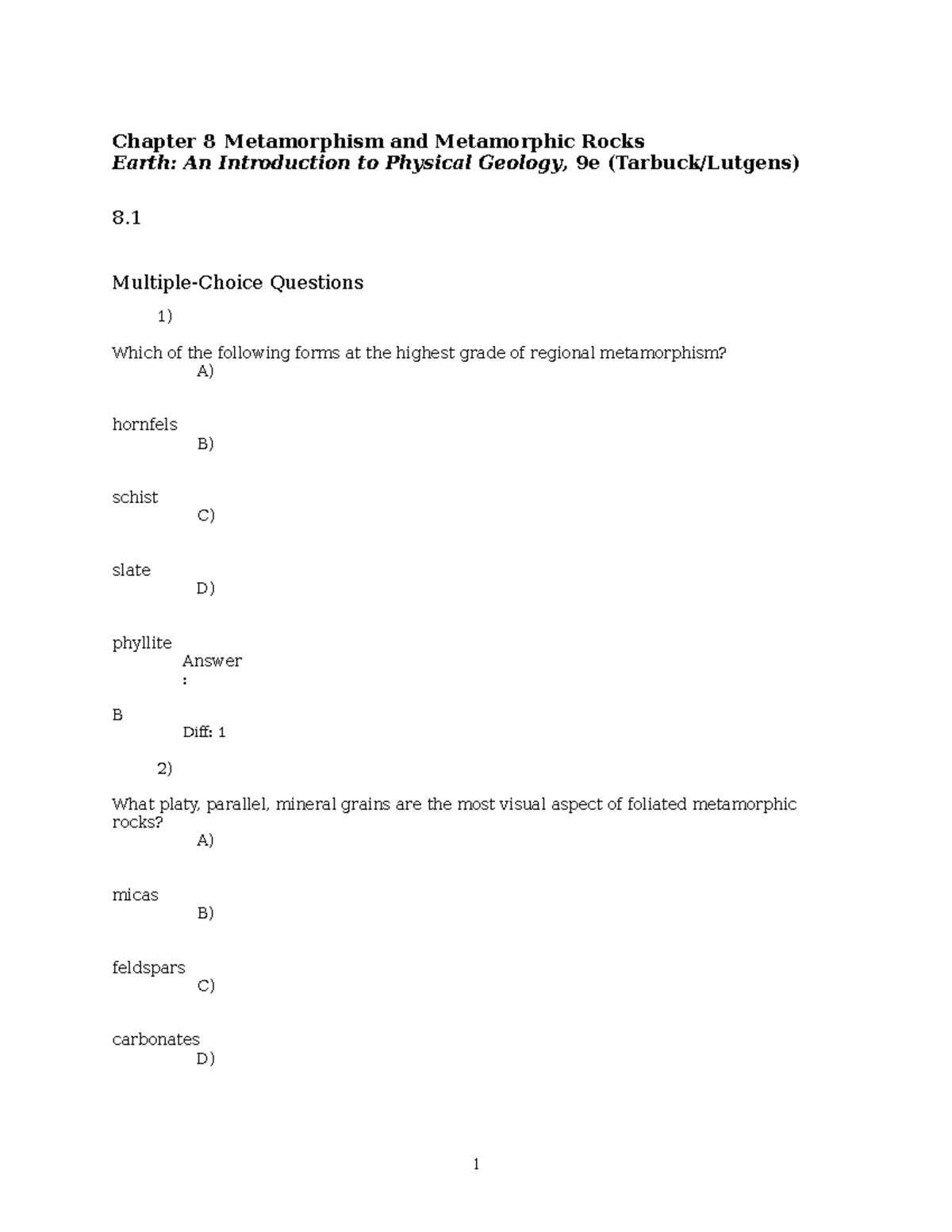Geology 101: Study Guide for Chapter 8 - Metamorphism & Rocks - Studocu