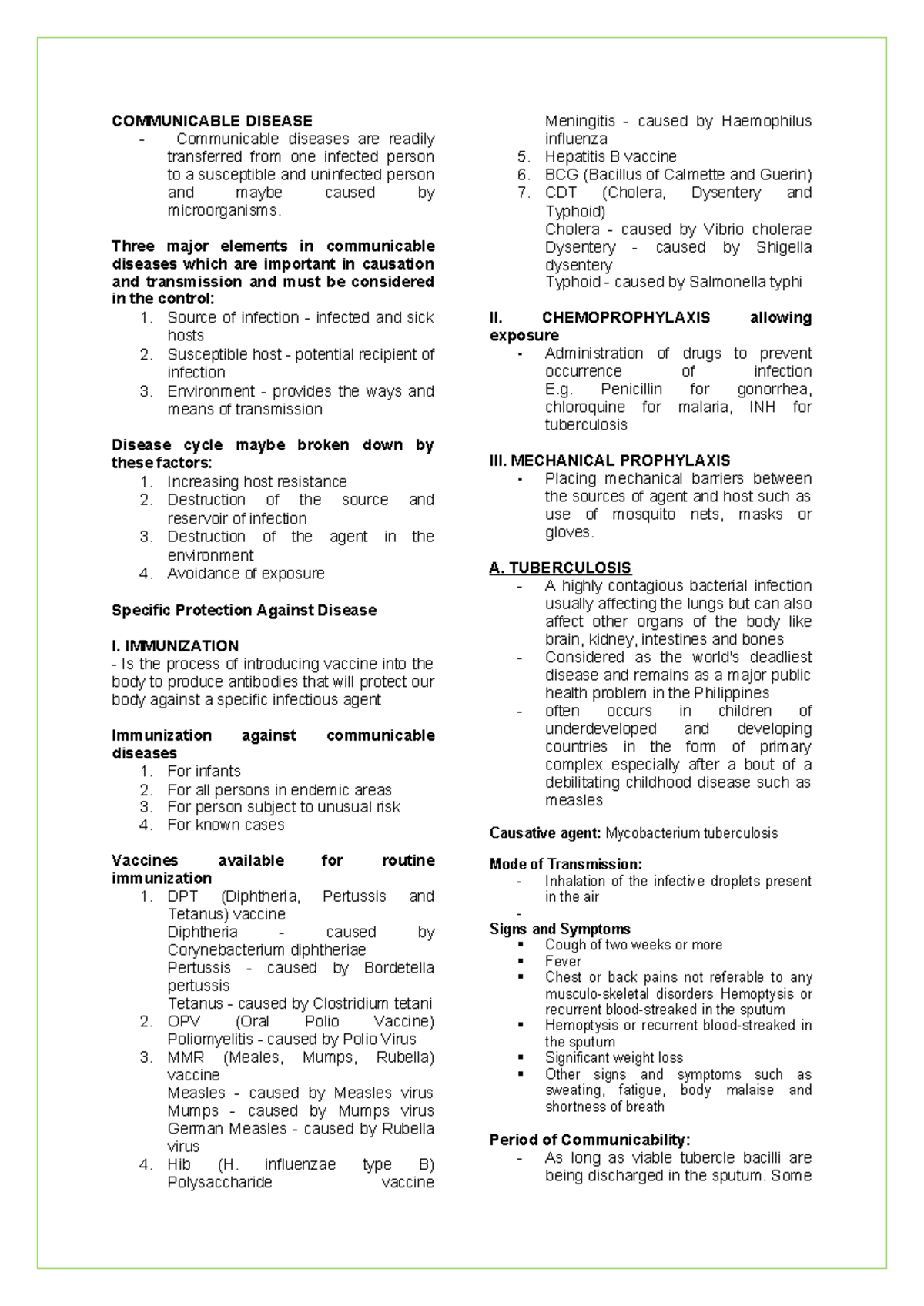 COMM 101: Communicable Disease Overview and Prevention Strategies - Studocu