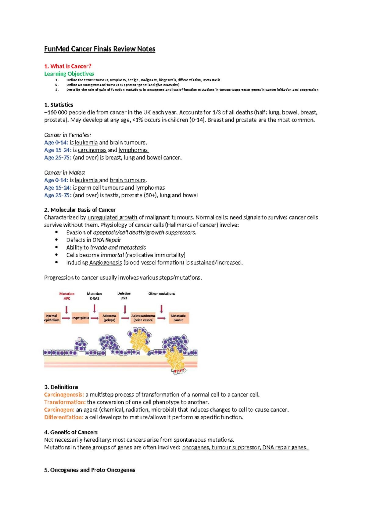 Year 1 FunMed Cancer Final Exam Review Notes - Studocu