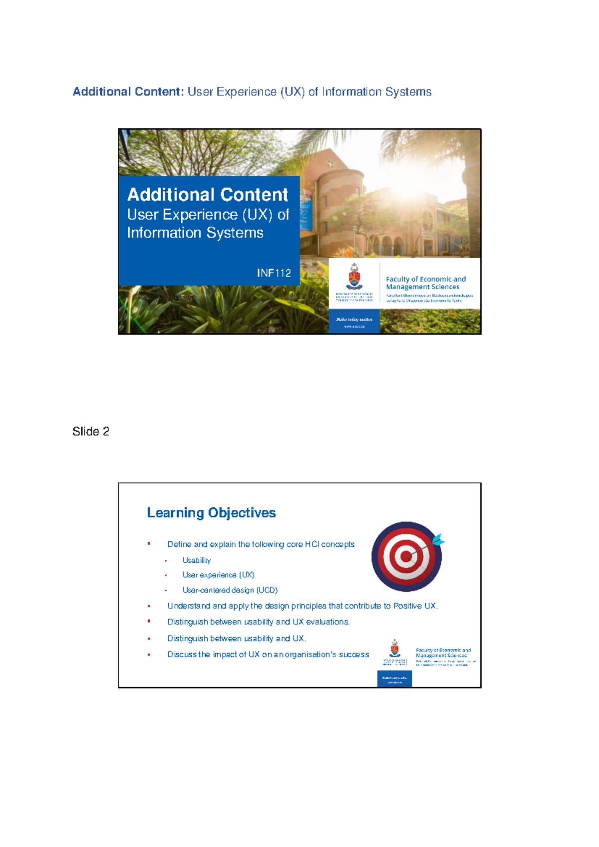 INF UX Lecture Slides with Notes on User Experience Concepts - Studocu