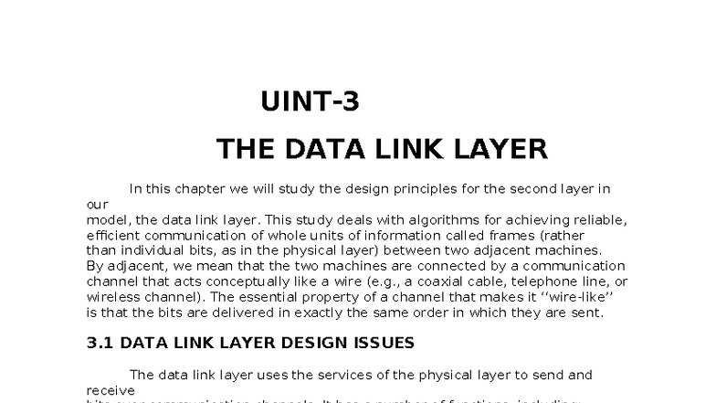 UINT 3 - Data Link Layer Design Principles and Functions - Studocu