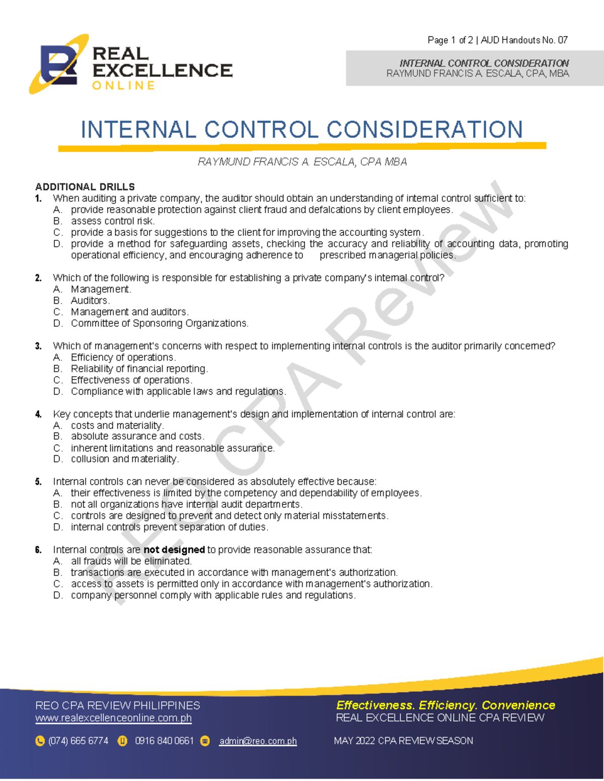 Revised Title: AUD 07 Internal Control Considerations & Additional ...