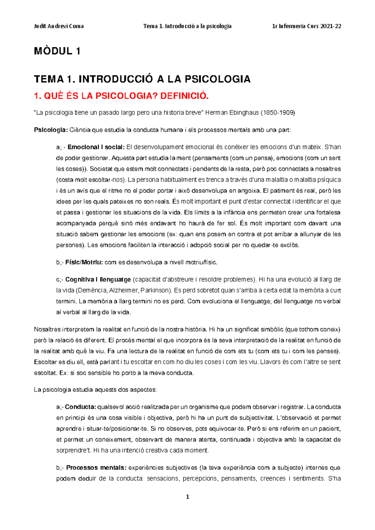 Tema 1. Introducció a la Psicologia - MÒDUL 1 TEMA 1. INTRODUCCIÓ A LA ...