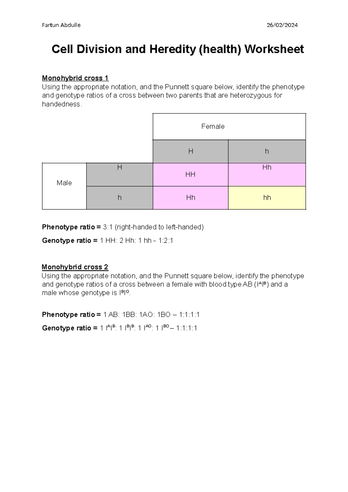 Cell Division and Heredity Worksheet - Cell Division and Heredity ...