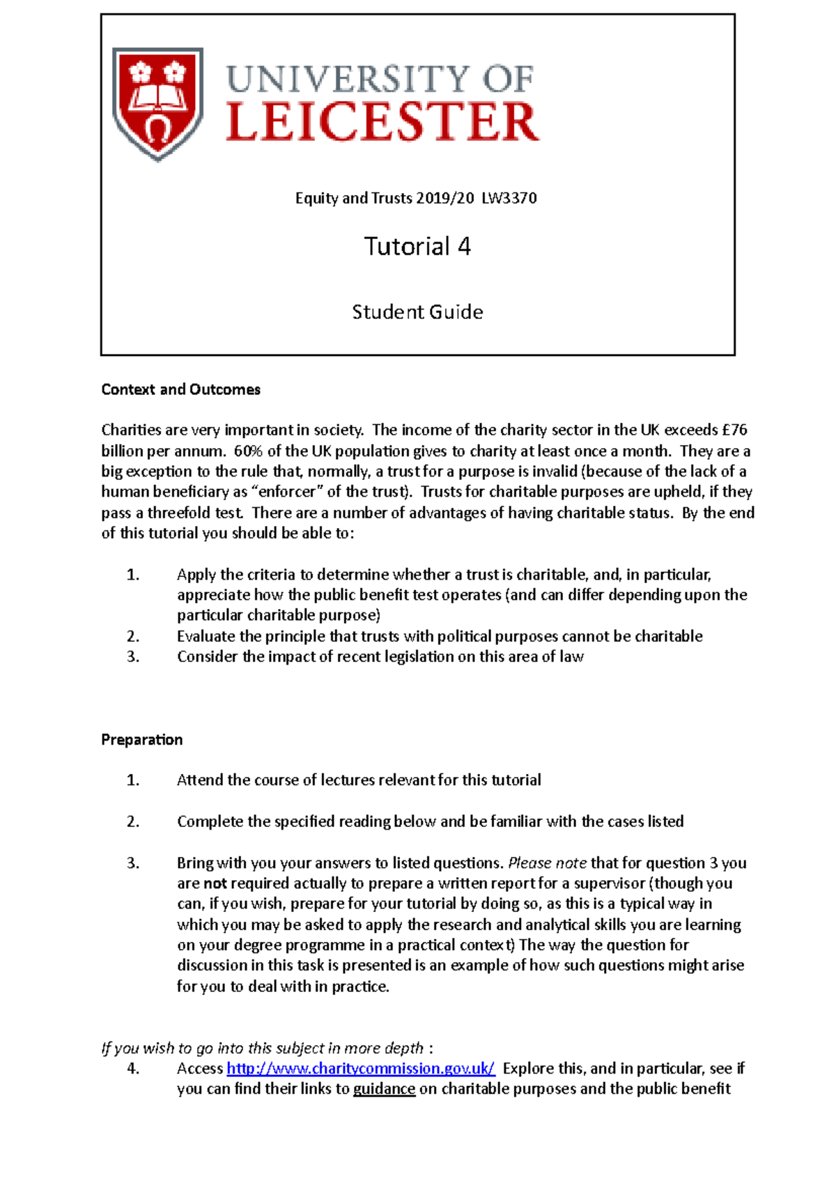 Equity Tutorial 4: Charitable Trusts & Public Benefit Analysis - Studocu