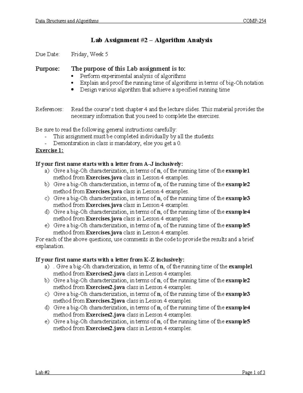 Lab Assignment 2: Data Structures & Algorithms (CS101) - Algorithm ...