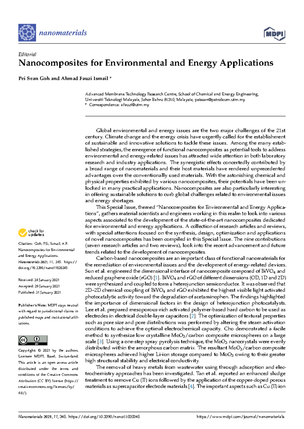 Nanomaterials 11: Editorial on Nanocomposites for Environment & Energy ...