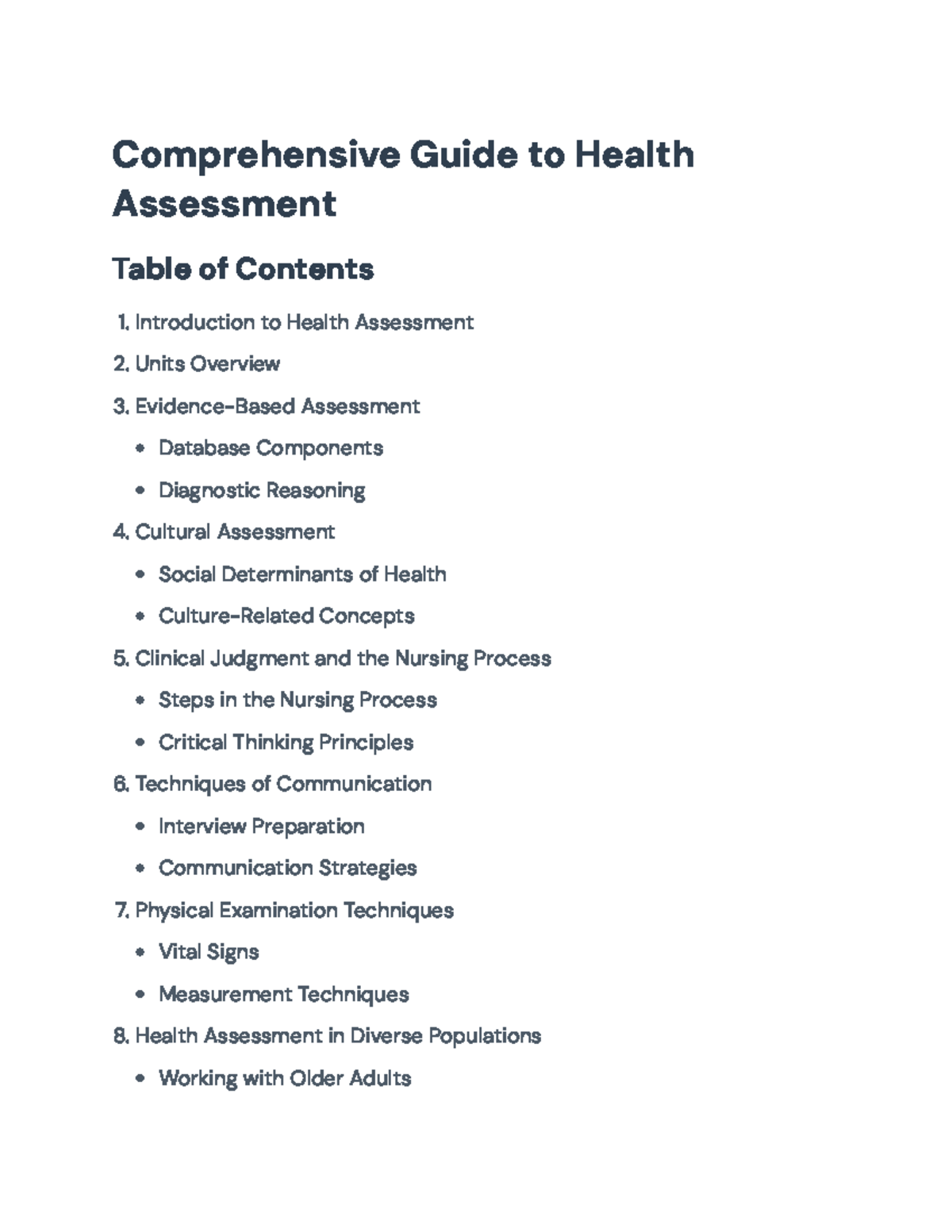 Comprehensive Health Assessment Guide for Nursing Students (NURS 101 ...