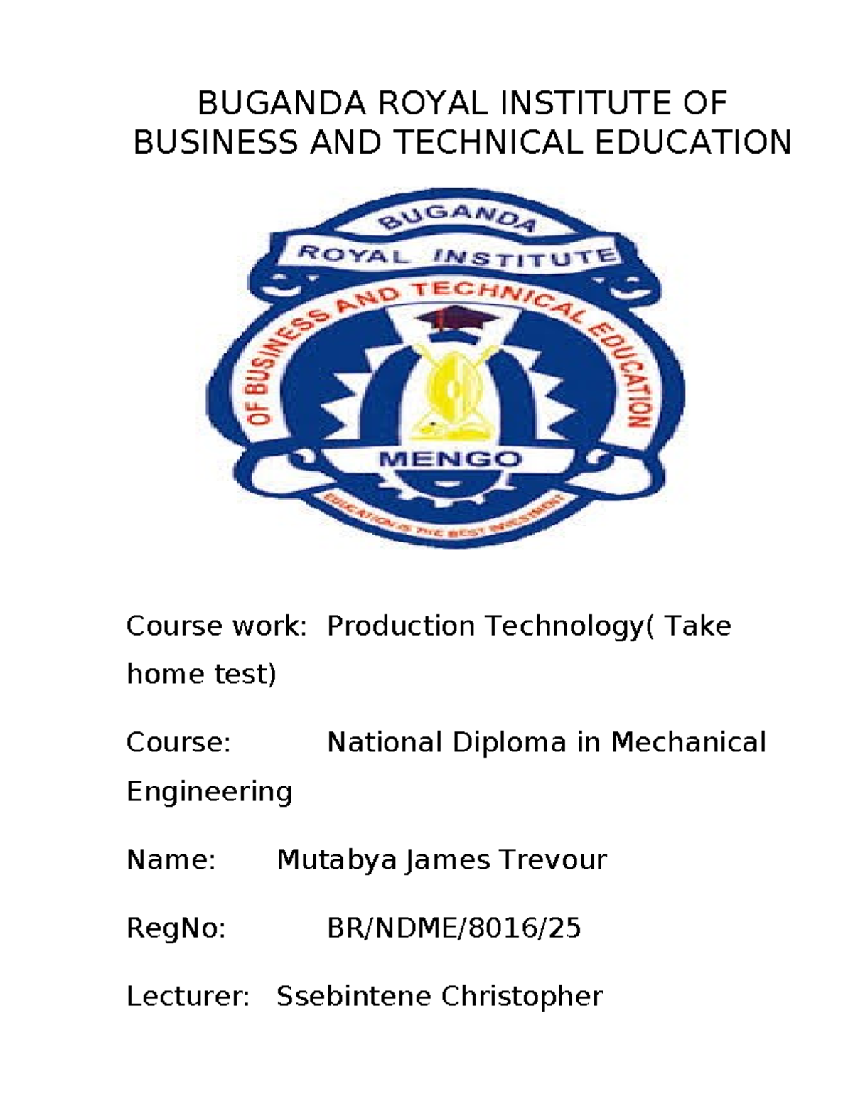 National Diploma in Mechanical Engineering: Production Technology  Coursework - Studocu, image size:1200x1553