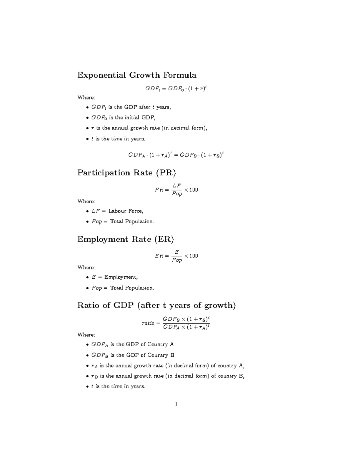 Econ102 - Key Economic Formulas for Growth and Employment Analysis ...