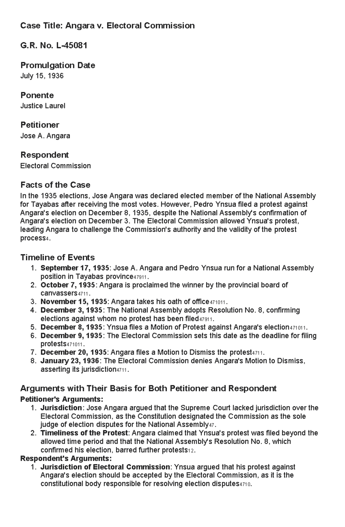 Consti LAW 1 - Case Digest: Angara v. Electoral Commission Analysis ...